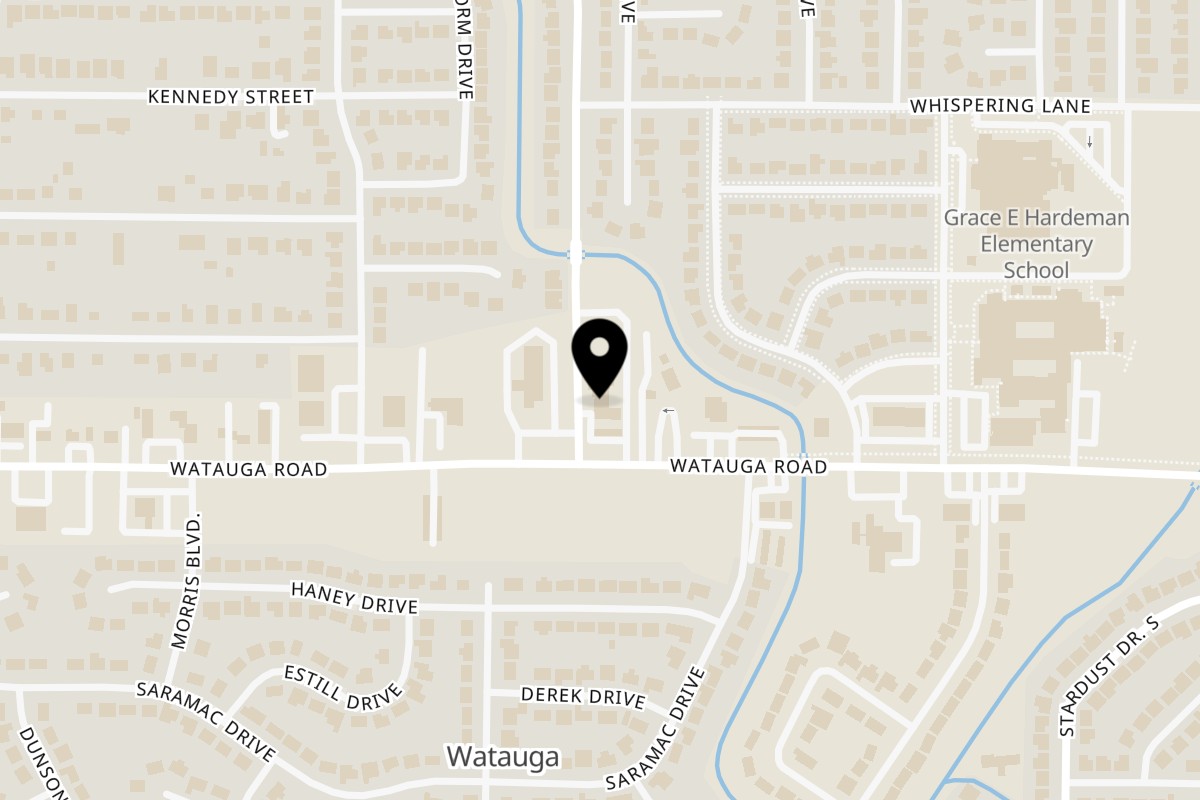 Map showing the location of Pizza Buzz on 5901 Watauga Rd in Watauga